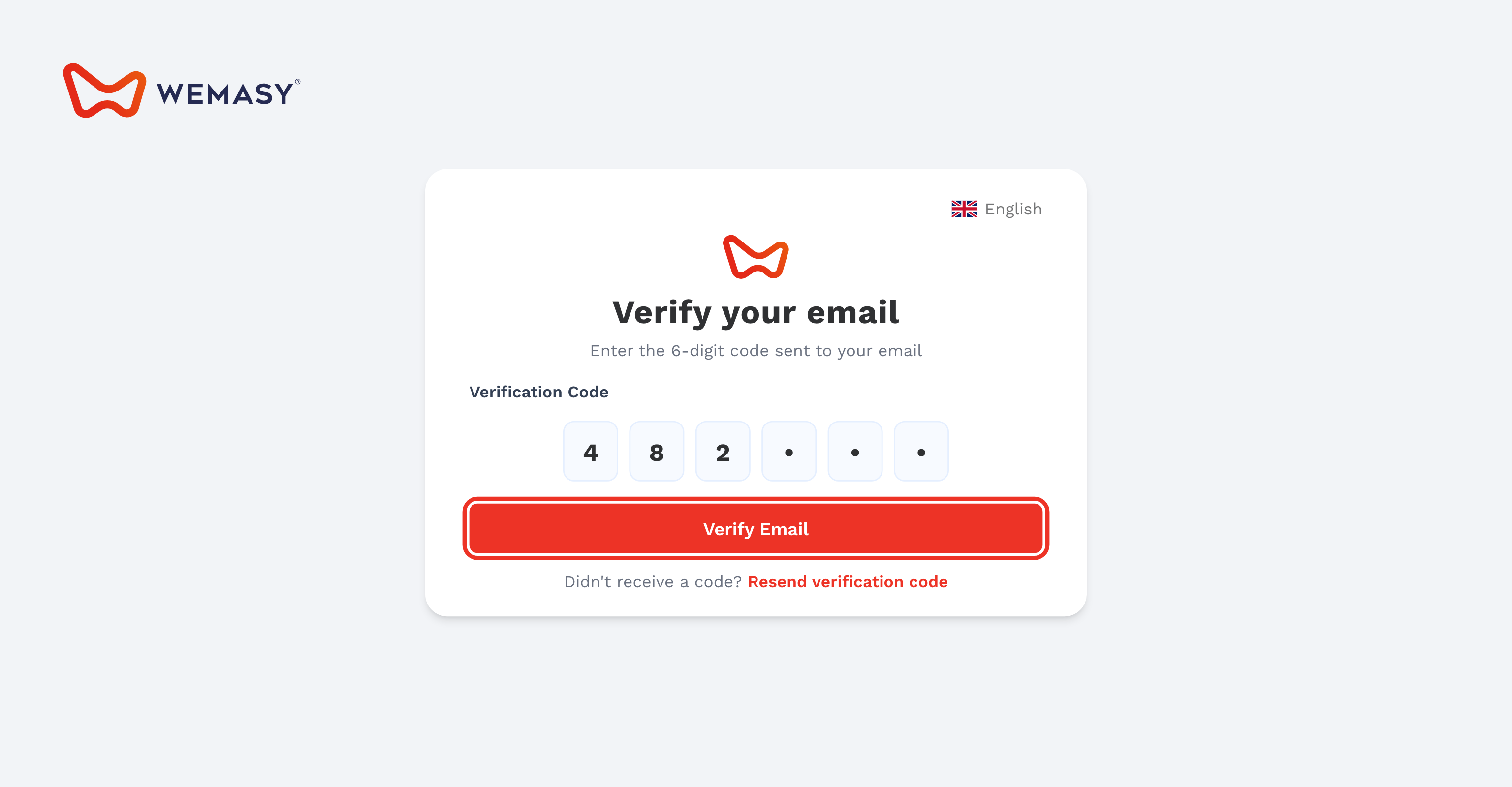 Η οθόνη επαλήθευσης email του WEMASY
