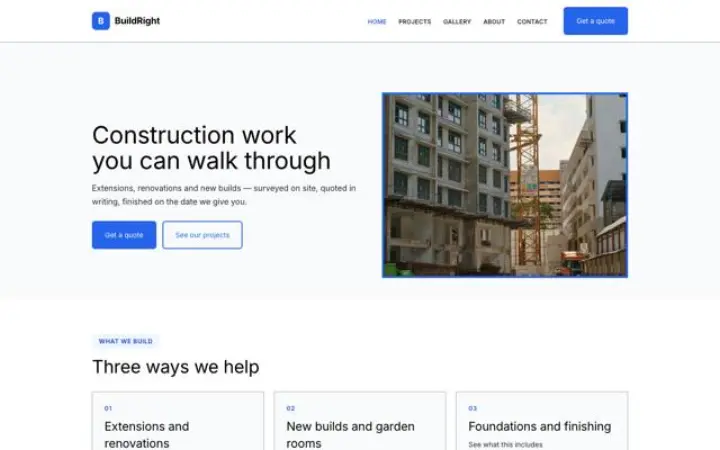 Παράδειγμα θέματος BuildRight για κατασκευές και ανακαινίσεις